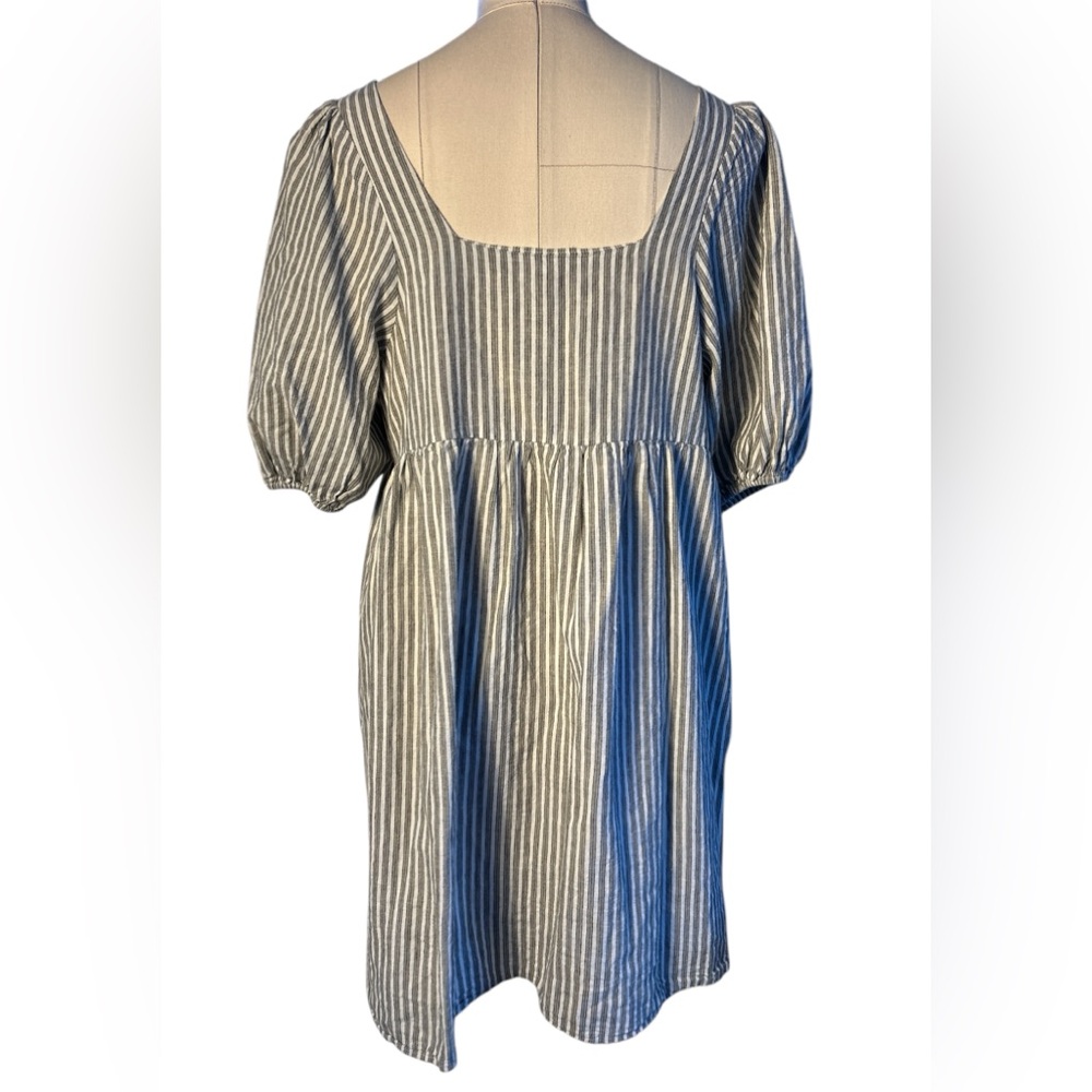 Rylie + Cru Greta railroad stripe puff sleeve dress white/green Medium - Picture 3 of 9